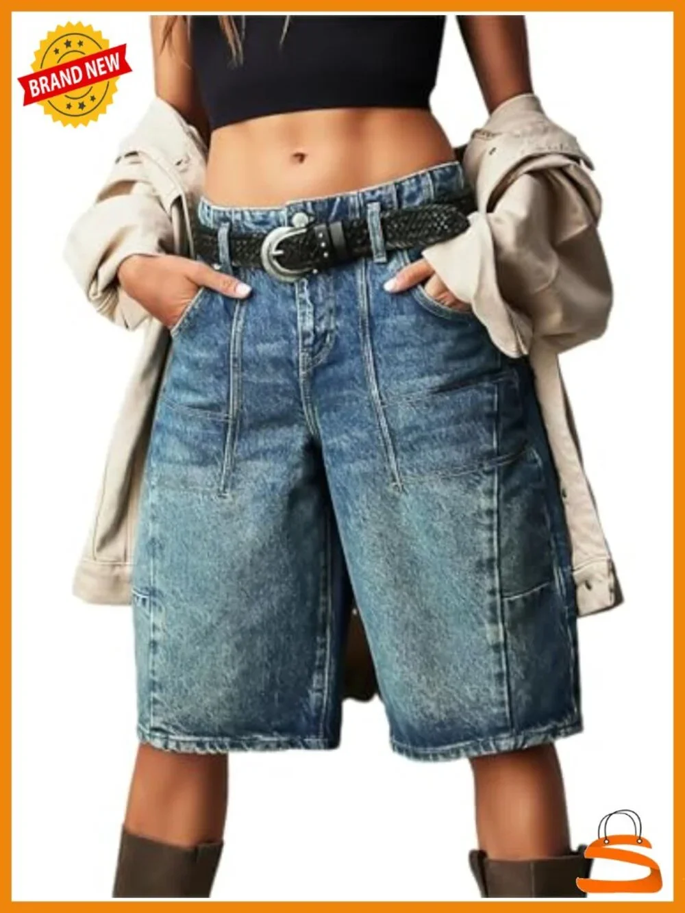 Women's Denim Long Shorts Casual Baggy Bermuda Low Waist Summer Barrel